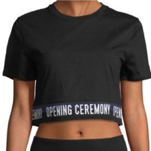 Opening Ceremony Black Crop Top M elastic waist spell out tee short sleeve shirt